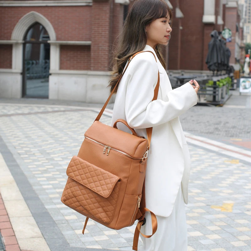 - Luxury Vegan Leather Diaper Bag - Quilted Design with large capacity and accessories. Baby Stork Diaper Wet Bags