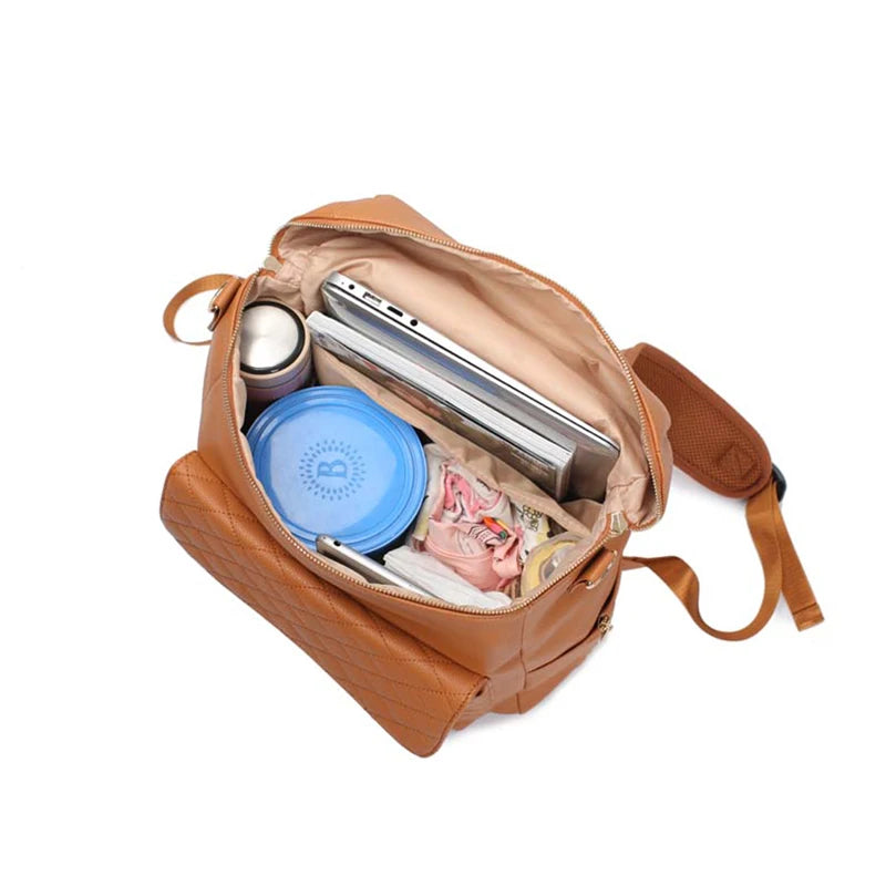 - Luxury Vegan Leather Diaper Bag - Quilted Design with large capacity and accessories. Baby Stork Diaper Wet Bags