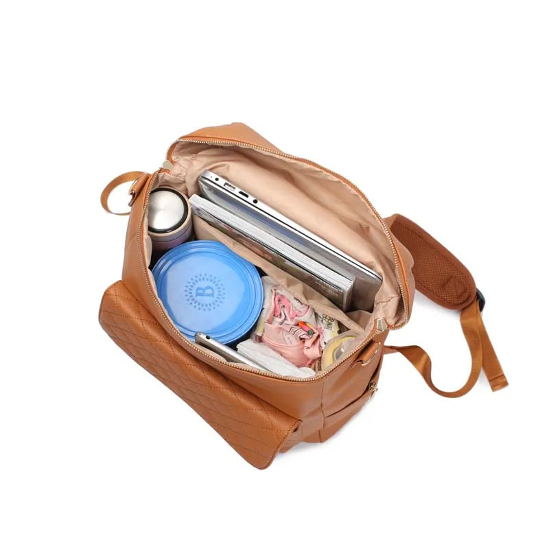 - Luxury Vegan Leather Diaper Bag - Quilted Design with large capacity and accessories. Baby Stork Diaper Wet Bags