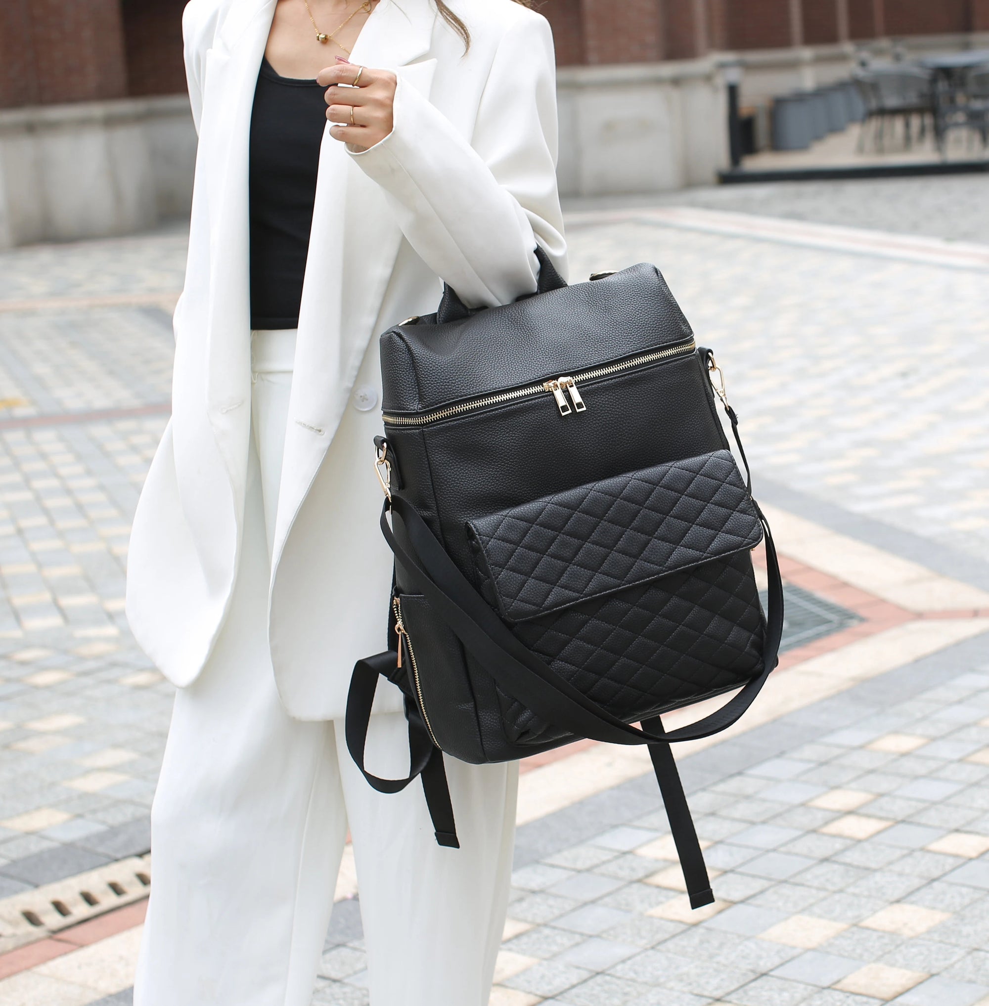 - Luxury Vegan Leather Diaper Bag - Quilted Design with large capacity and accessories. Baby Stork Diaper Wet Bags