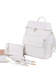 White - Luxury Vegan Leather Diaper Bag - Quilted Design with large capacity and accessories. Baby Stork Diaper Wet Bags