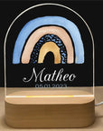 Personalised Acrylic LED Night Light - Blue Rainbow Baby Stork