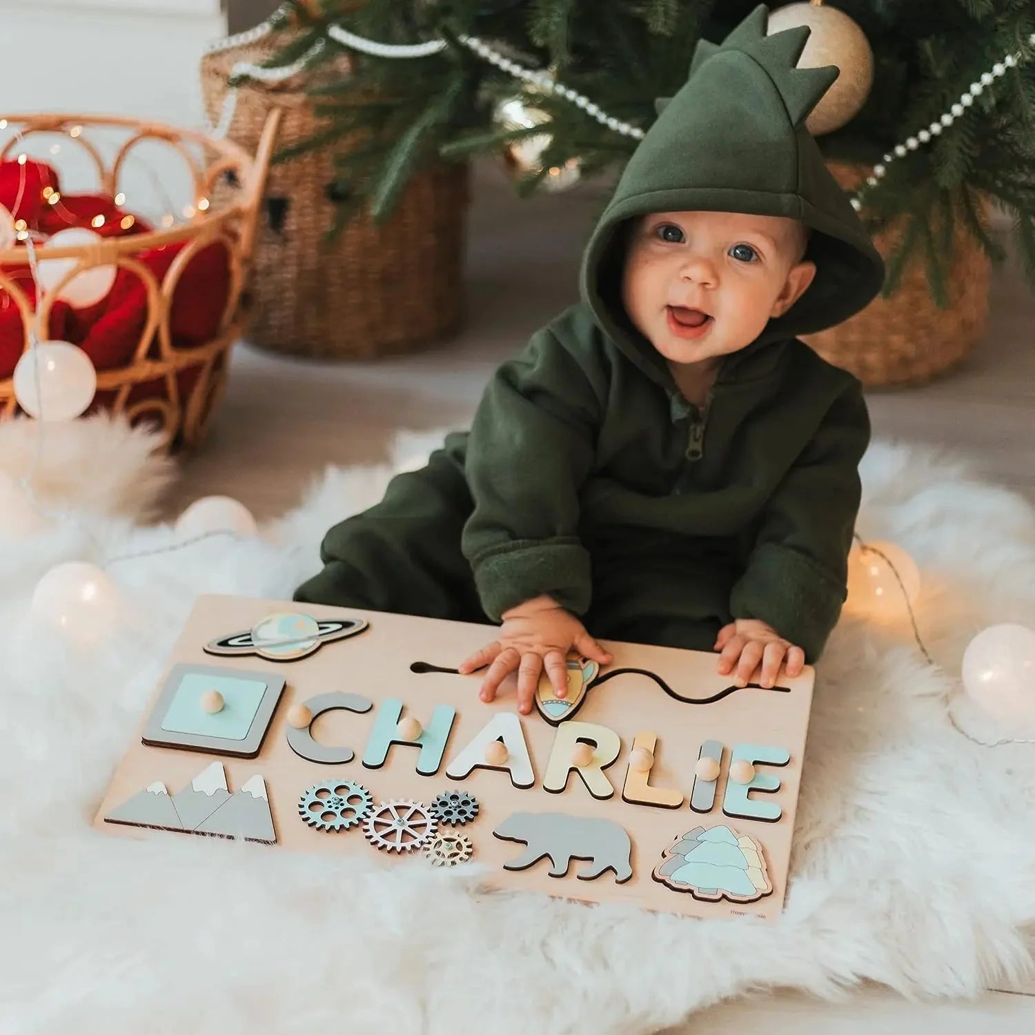 - Custom Personalised Name Puzzle - Educational Wooden Toy Baby Stork Puzzles