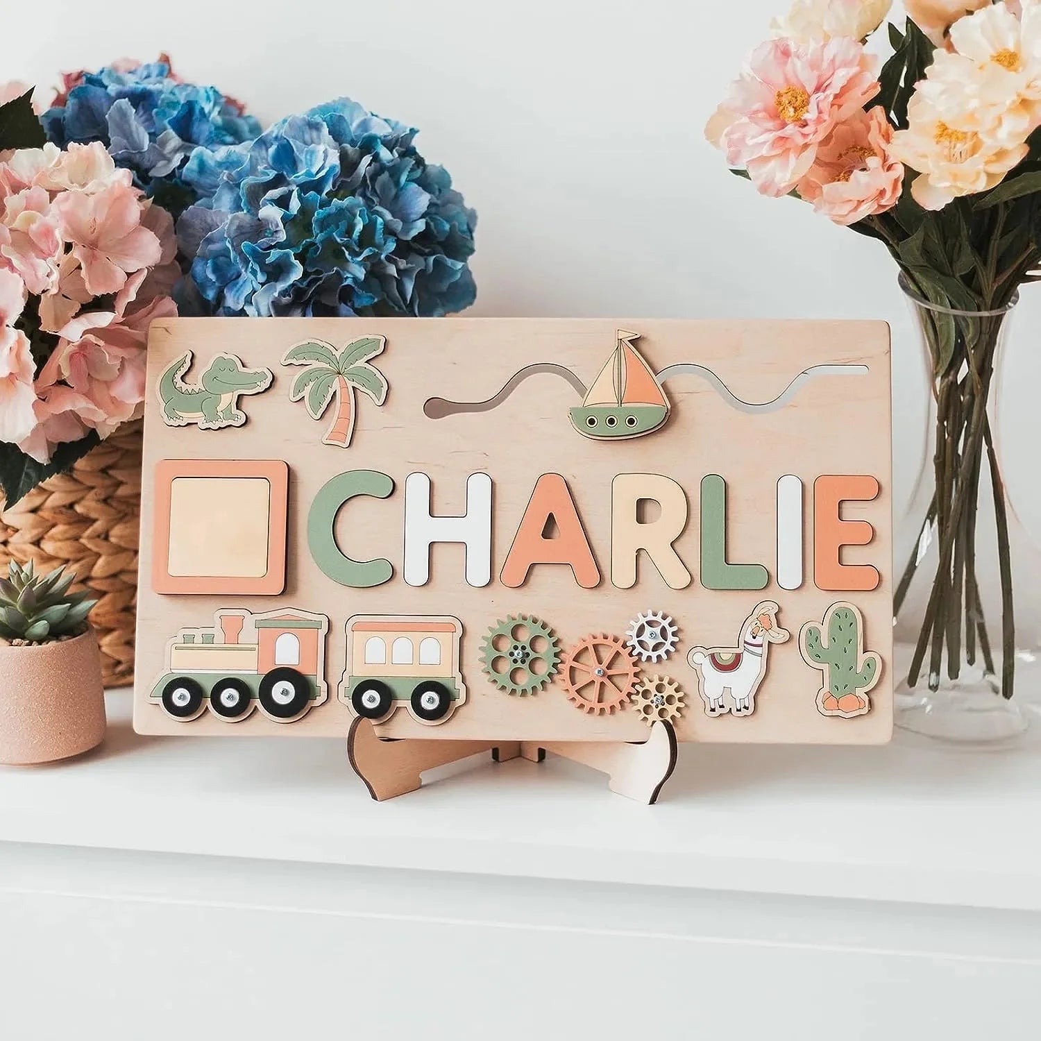 - Custom Personalised Name Puzzle - Educational Wooden Toy Baby Stork Puzzles