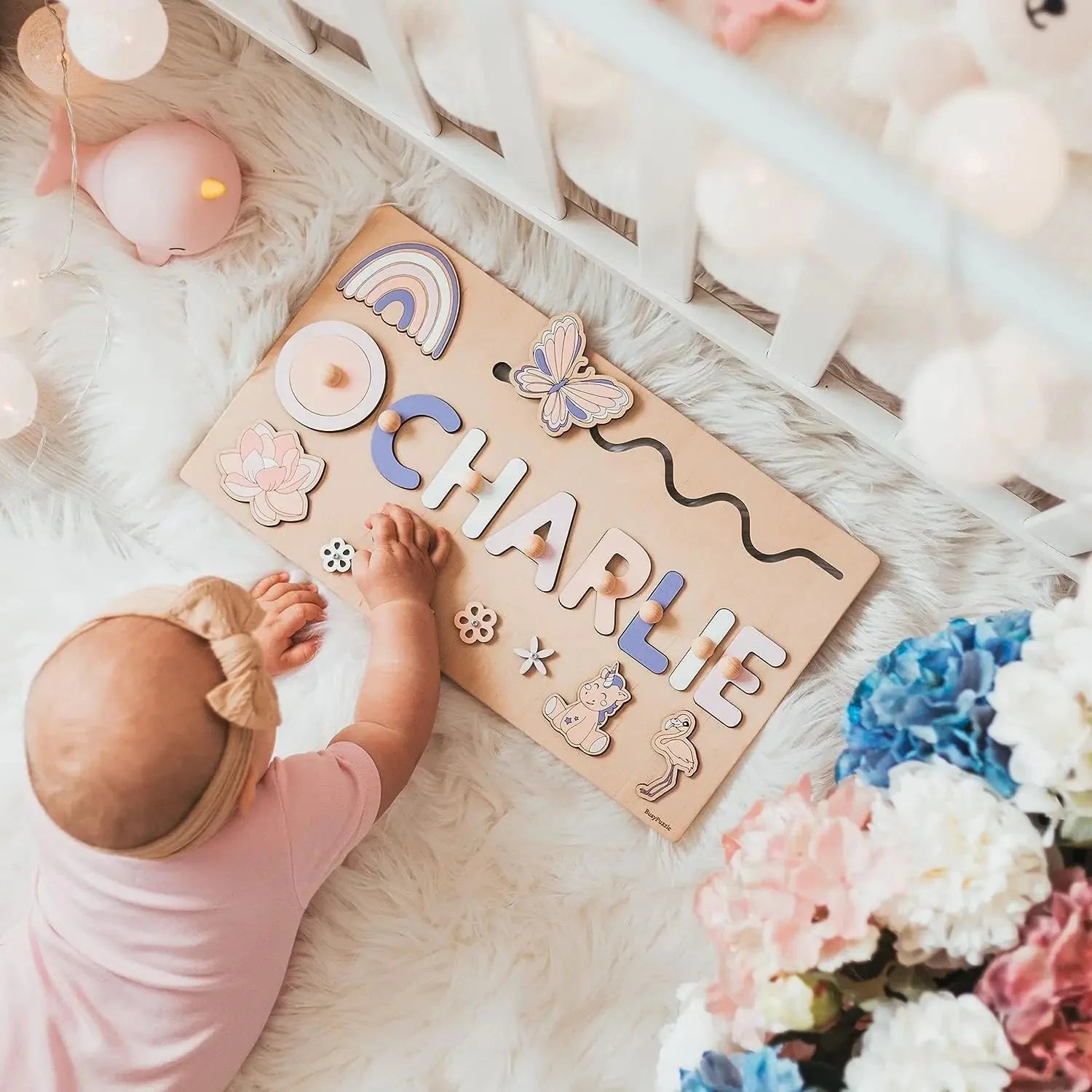 - Custom Personalised Name Puzzle - Educational Wooden Toy Baby Stork Puzzles