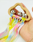 - Rainbow Ribbon Ring Sensory Toy - Natural Wooden Teether for Babies Baby Stork