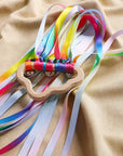 - Rainbow Ribbon Ring Sensory Toy - Natural Wooden Teether for Babies Baby Stork