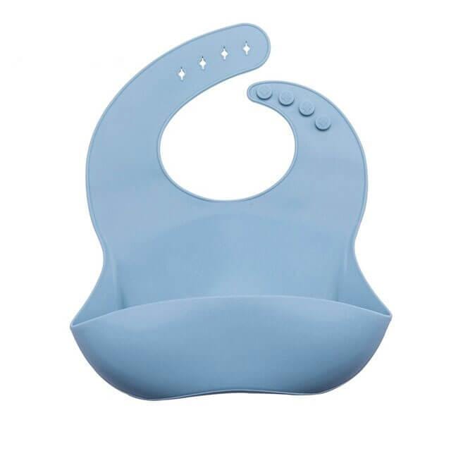 Deep Sky Blue - Silicone Catch-All Bib – BPA-Free Adjustable Baby Feeding Bib | Baby Stork Storkke Bibs
