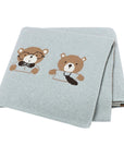 Light Blue - Two Bears - Soft Knit Bear Blanket Baby Stork Swaddling & Receiving Blankets