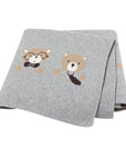Grey - Two Bears - Soft Knit Bear Blanket Baby Stork Swaddling & Receiving Blankets