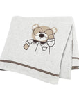 Grey - Soft Knit Bear Blanket Baby Stork Swaddling & Receiving Blankets