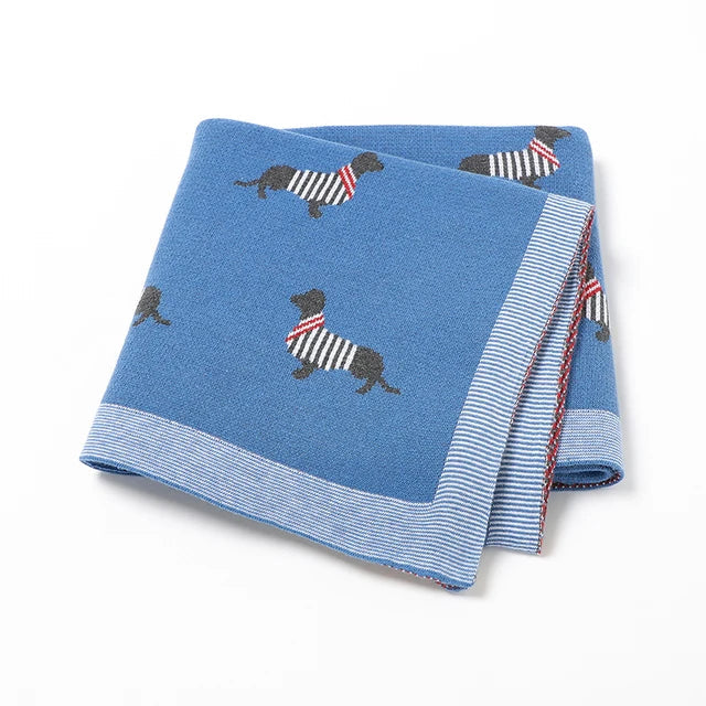 Blue - Soft Knit Dachshund Baby Blanket - Available in 6 Colours Storkke Swaddling & Receiving Blankets