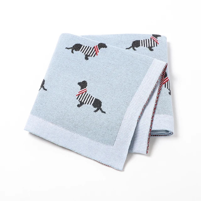 Light blue - Soft Knit Dachshund Baby Blanket - Available in 6 Colours Storkke Swaddling & Receiving Blankets