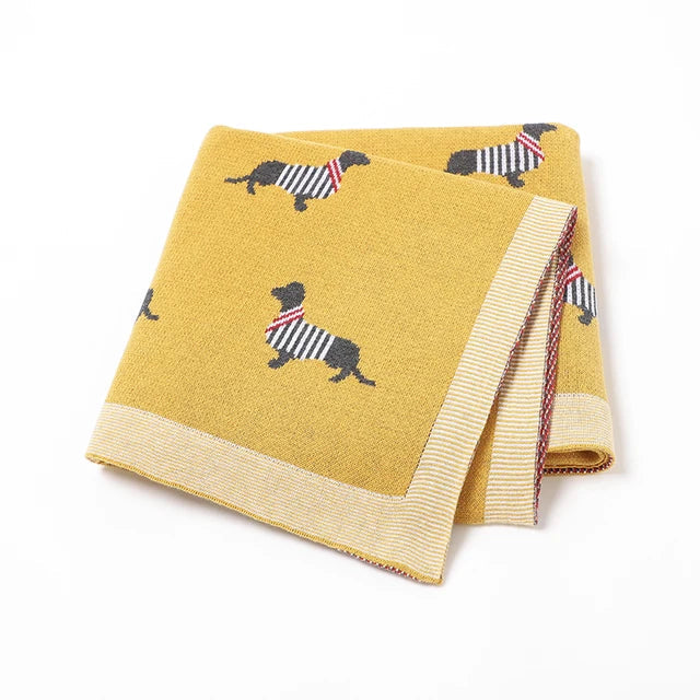 Mustard - Soft Knit Dachshund Baby Blanket - Available in 6 Colours Storkke Swaddling & Receiving Blankets