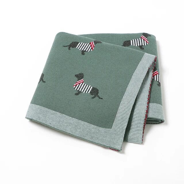 Green - Soft Knit Dachshund Baby Blanket - Available in 6 Colours Storkke Swaddling & Receiving Blankets