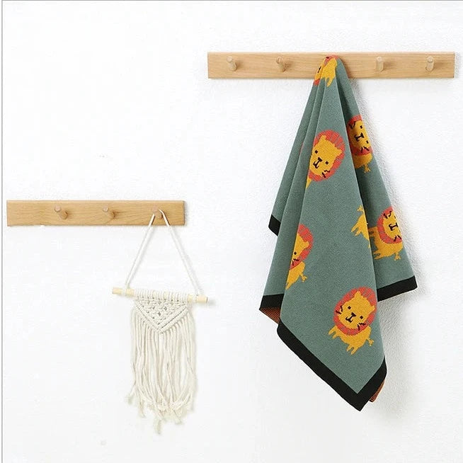 Lion Design Baby Blanket - 100% Cotton Knitted Swaddle 39x31 Inches Beige