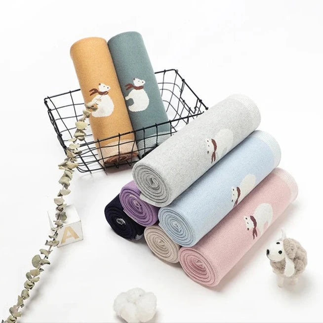 - Soft Knit Polar Bear Blanket Baby Stork Swaddling & Receiving Blankets