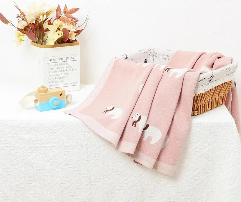 - Soft Knit Polar Bear Blanket Baby Stork Swaddling & Receiving Blankets