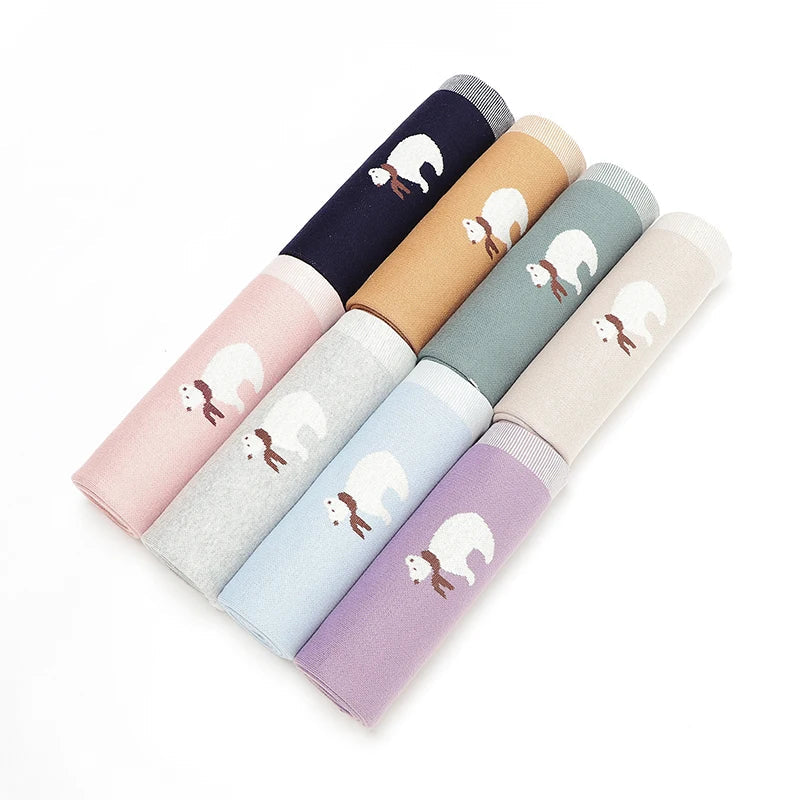 - Soft Knit Polar Bear Blanket Baby Stork Swaddling & Receiving Blankets