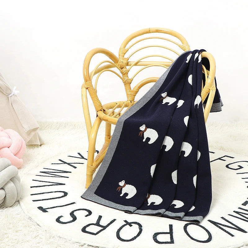 - Soft Knit Polar Bear Blanket Baby Stork Swaddling & Receiving Blankets