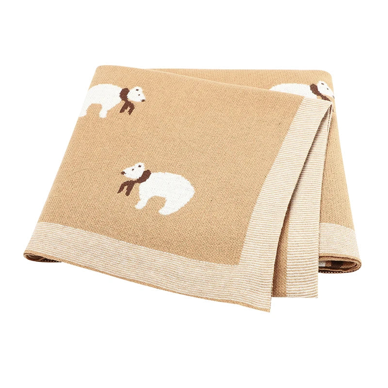 Caramel - Soft Knit Polar Bear Blanket Baby Stork Swaddling & Receiving Blankets