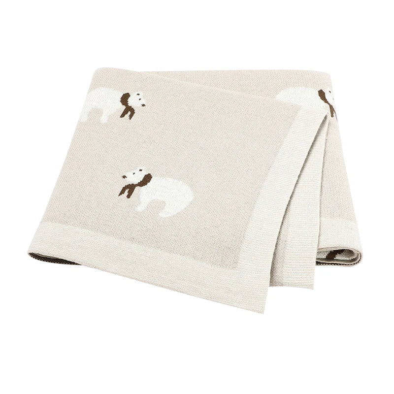 Cream - Soft Knit Polar Bear Blanket Baby Stork Swaddling & Receiving Blankets