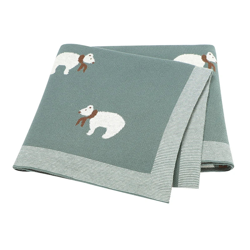 Dark Green - Soft Knit Polar Bear Blanket Baby Stork Swaddling & Receiving Blankets