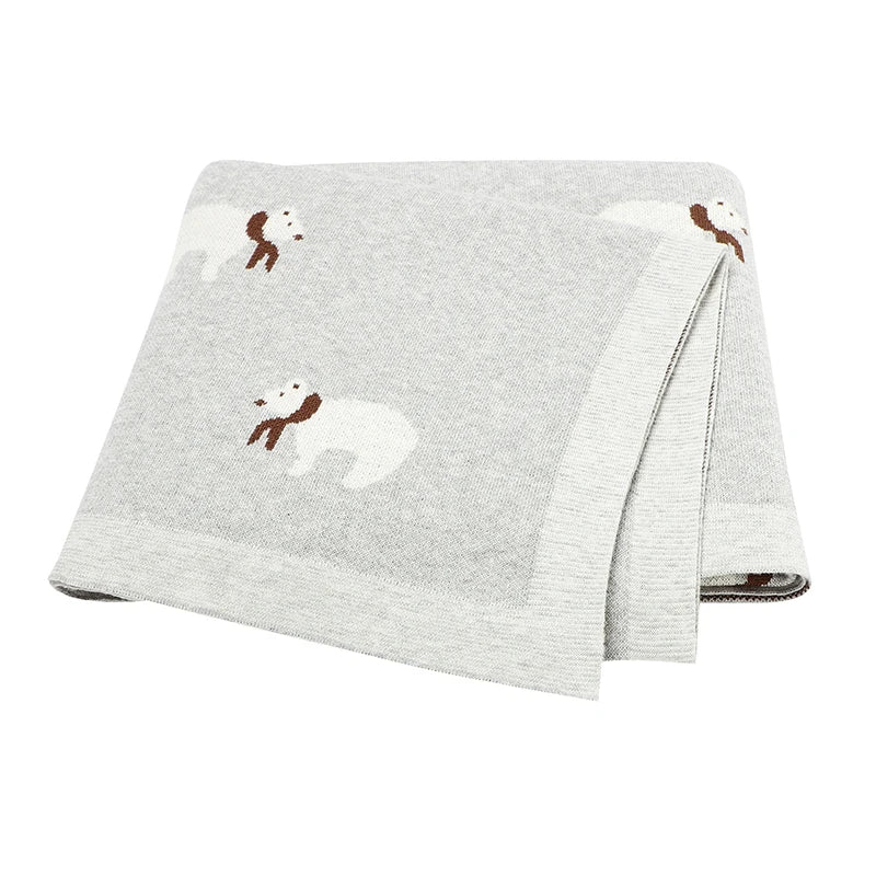 Grey - Soft Knit Polar Bear Blanket Baby Stork Swaddling & Receiving Blankets