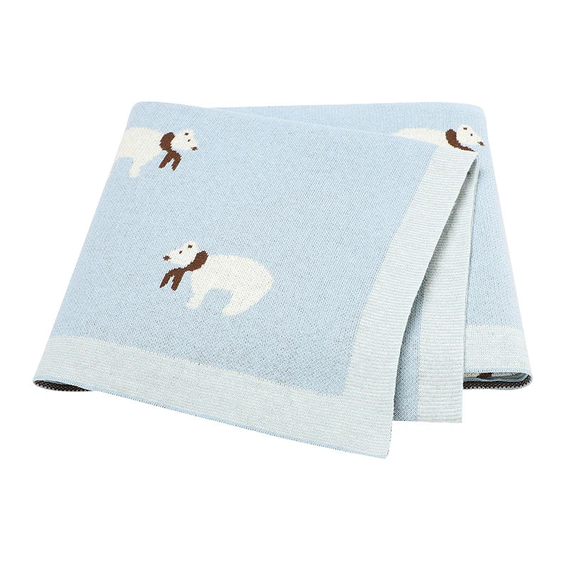 Light Blue - Soft Knit Polar Bear Blanket Baby Stork Swaddling & Receiving Blankets