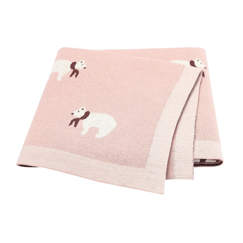 Light Pink - Soft Knit Polar Bear Blanket Baby Stork Swaddling & Receiving Blankets