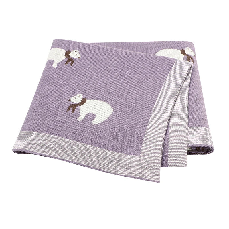 Lilac - Soft Knit Polar Bear Blanket Baby Stork Swaddling & Receiving Blankets