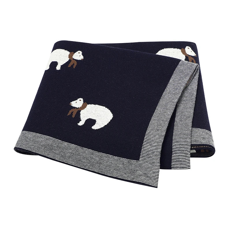 Navy - Soft Knit Polar Bear Blanket Baby Stork Swaddling & Receiving Blankets