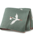 Green - Soft Knit Stork Blanket Baby Stork Swaddling & Receiving Blankets