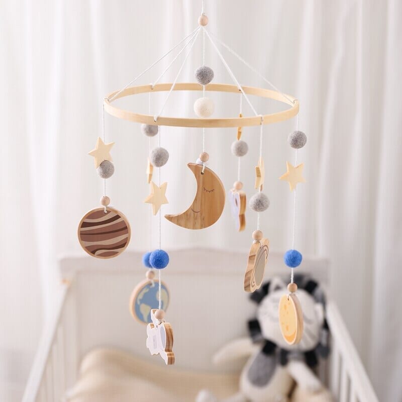 - Cosmic Explorer Nursery Mobile with Wooden Space Figures Baby Stork Baby Mobile