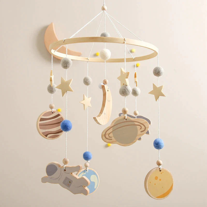 - Cosmic Explorer Nursery Mobile with Wooden Space Figures Baby Stork Baby Mobile