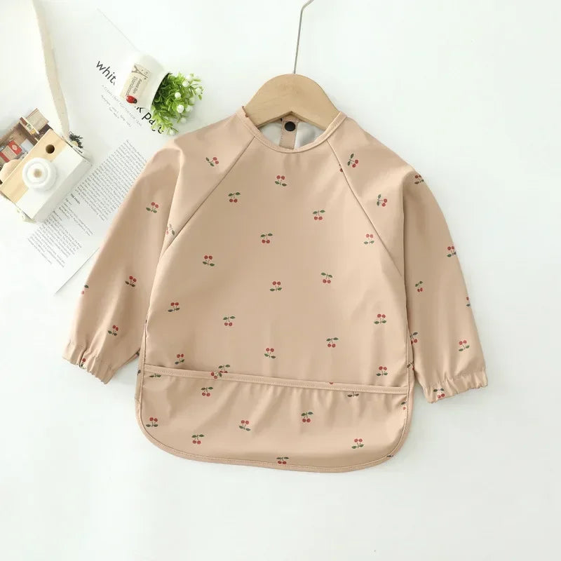 Cherry - Patterned Baby Smock Bib – Waterproof Long Sleeve Feeding & Playtime Bib | Baby Stork Baby Stork Bibs