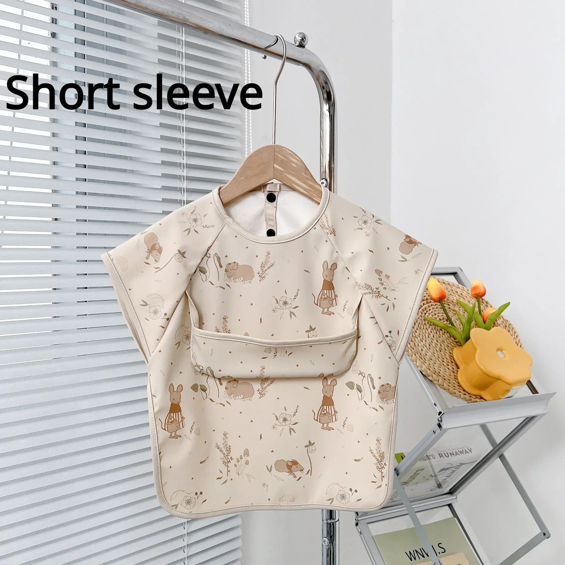 Mouse (Short Sleeve) - Patterned Baby Smock Bib – Waterproof Long Sleeve Feeding & Playtime Bib | Baby Stork Baby Stork Bibs