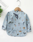 Sea Creatures (Blue) - Ultimate Baby Smock Bib - Waterproof, Long Sleeves & Catch-All Pocket Baby Stork Bibs