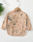 Sea Creatures (Brown) - Ultimate Baby Smock Bib - Waterproof, Long Sleeves & Catch-All Pocket Baby Stork Bibs