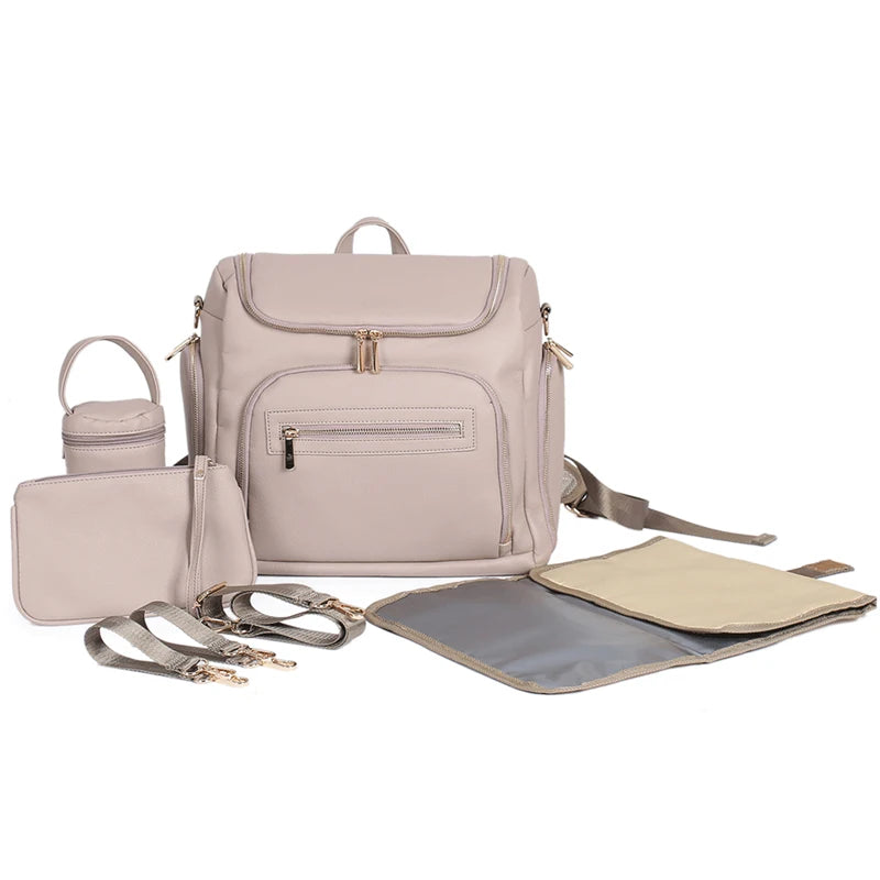 Light Pink - Vegan Leather Nappy Backpack - Compact and Stylish Baby Bag Baby Stork Diaper Wet Bags