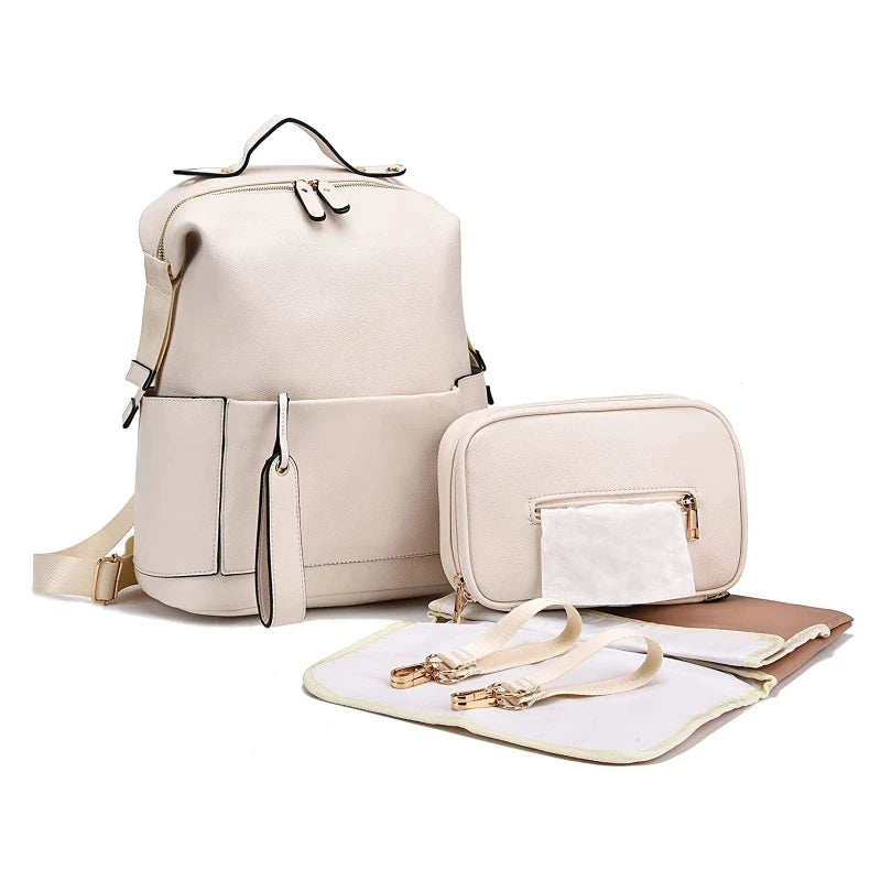 Beige - Vegan Leather Nappy Backpack: Style Meets Sustainability Baby Stork Diaper Wet Bags
