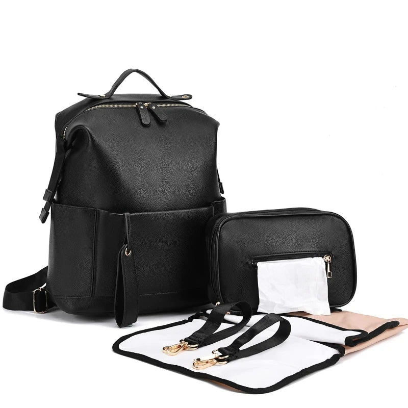 Black - Vegan Leather Nappy Backpack: Style Meets Sustainability Baby Stork Diaper Wet Bags
