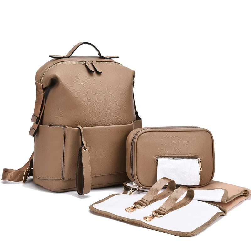 Camel - Vegan Leather Nappy Backpack: Style Meets Sustainability Baby Stork Diaper Wet Bags
