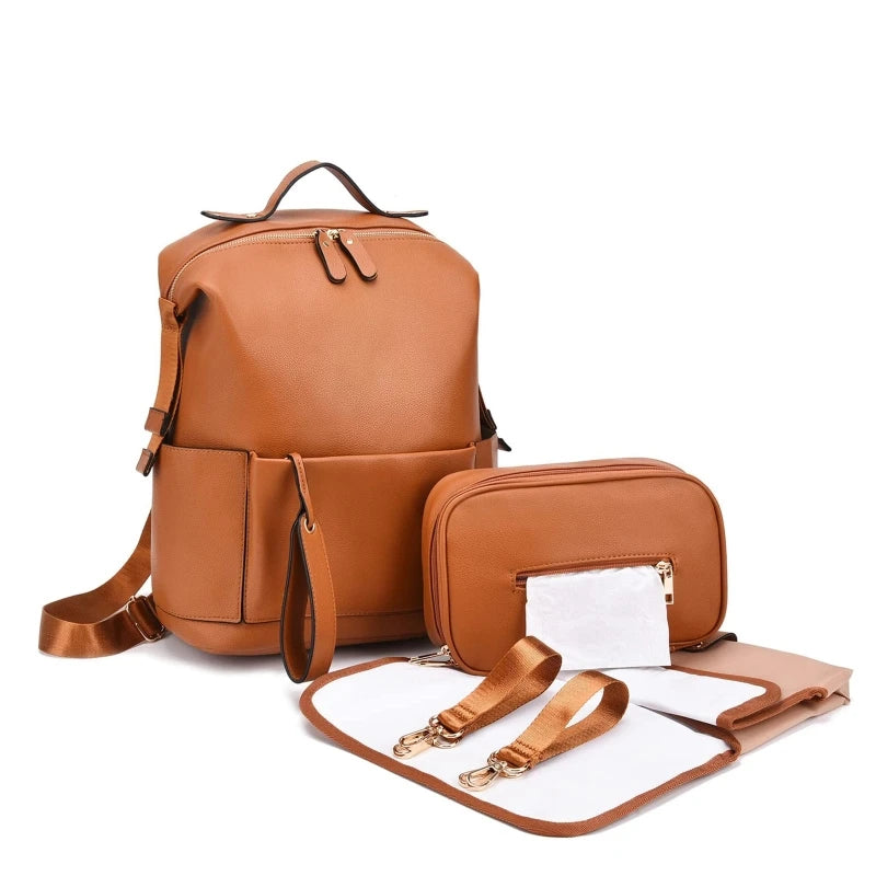 Tan - Vegan Leather Nappy Backpack: Style Meets Sustainability Baby Stork Diaper Wet Bags