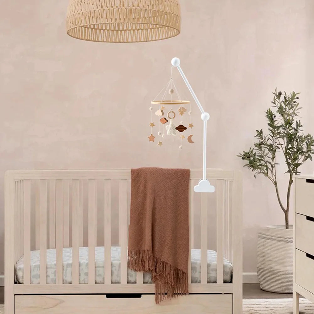 - Wooden Cot Arm - White Cloud Design Baby Stork Baby Mobile