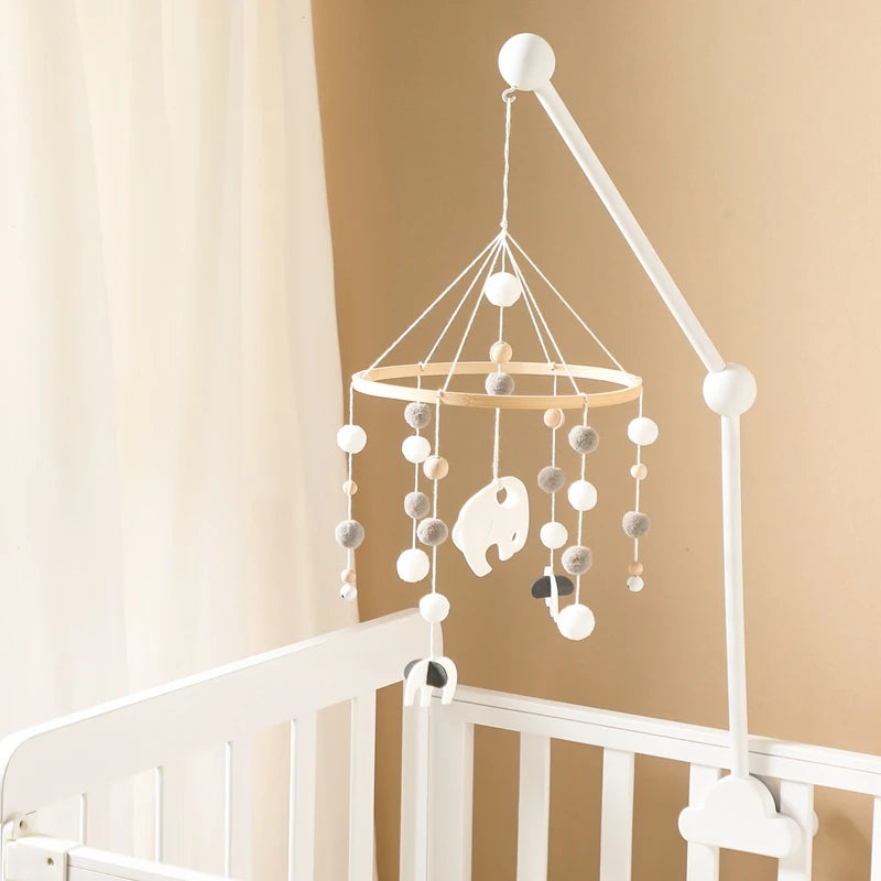 - Wooden Cot Arm - White Cloud Design Baby Stork Baby Mobile