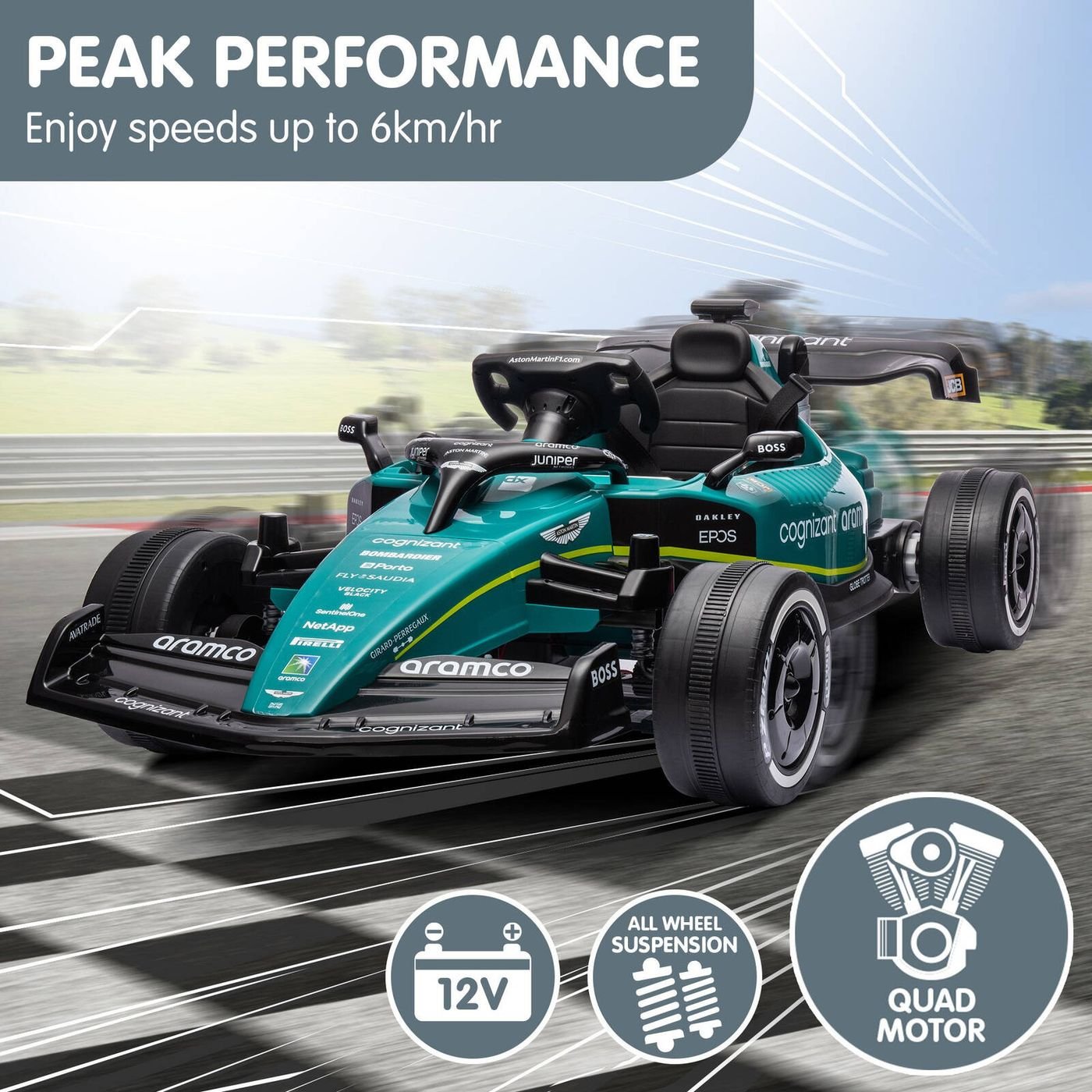 - Aston Martin F1-Style Electric Ride On Car – 24V, Remote, Music & Lights Baby Stork Baby & Kids > Ride On Cars, Go-karts & Bikes > Ride On Cars