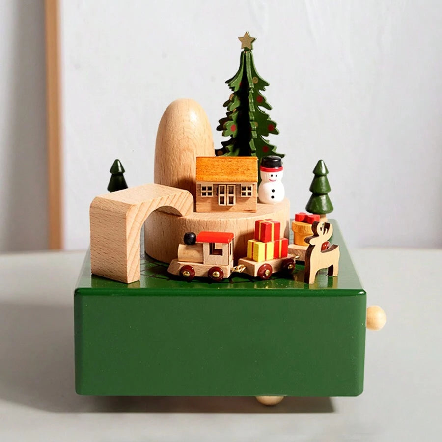 - Wooden Christmas Music Box with Rotating Train | Wind-Up Holiday Gift & Home Decor Baby Stork Music Box