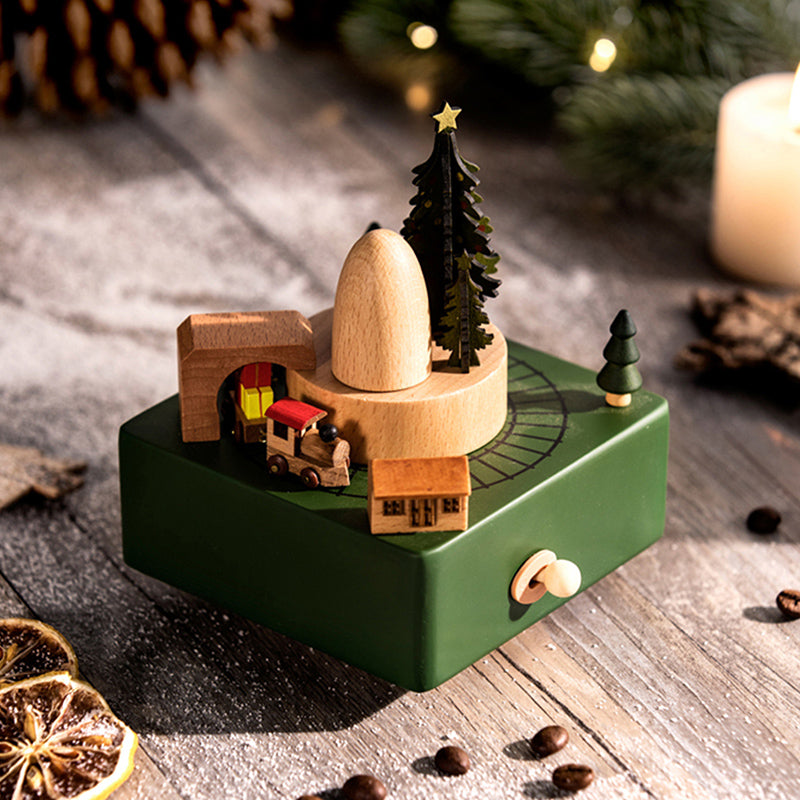 - Wooden Christmas Music Box with Rotating Train | Wind-Up Holiday Gift & Home Decor Baby Stork Music Box