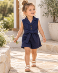 Button Detail Toddler & Kids Belted Playsuit